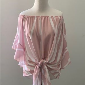 Striped off the Shoulder, Flared Sleeve Blouse